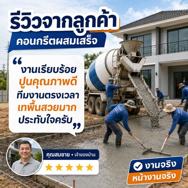 รีวิวลูกค้า — สั่งคอนกรีตเทพื้นโรงรถ